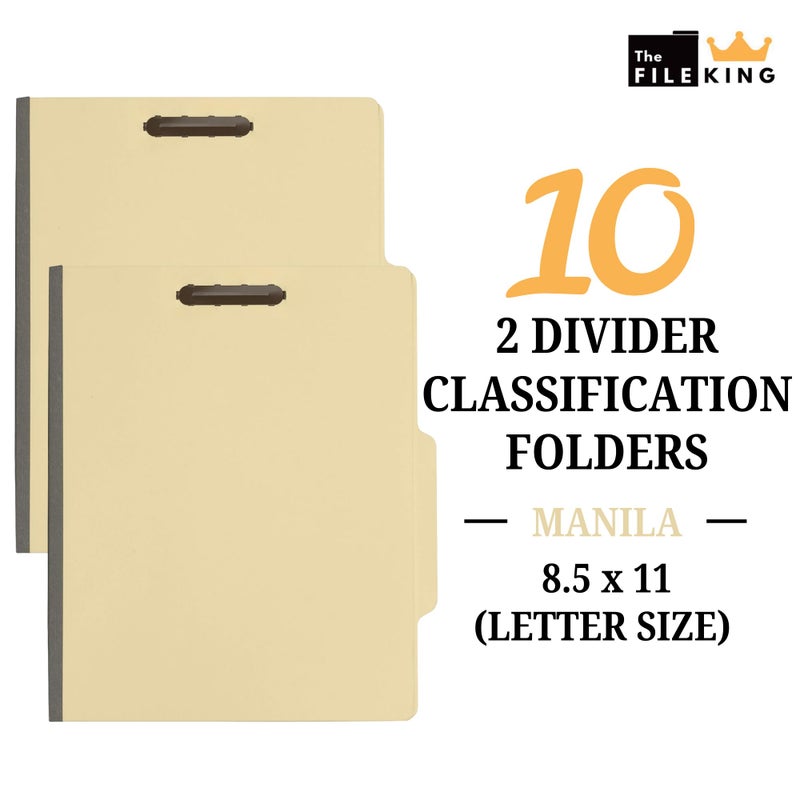 The File King Two Divider Manila Classification File Folder - Letter Size | 10 Pack | 2/5 ROC Top Tab | 1" Expansion | 2" Fastener Prongs | Made in America - Image 2